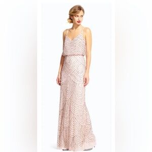 ADRIANNA PAPELL NWT Art Deco Beaded Blouson Gown Blush Bridesmaid/Evening Sz 6